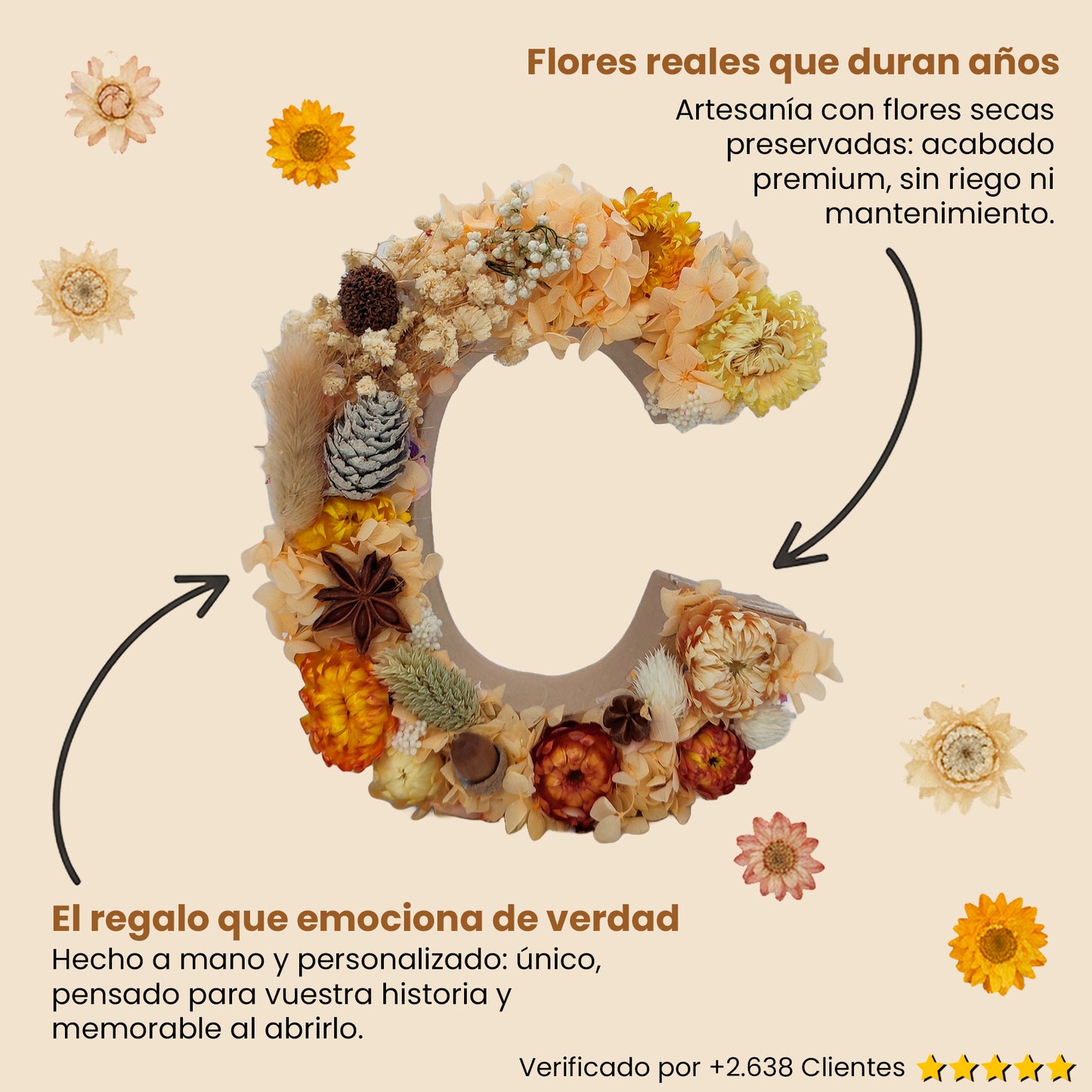 Letra Floral | Flor Seca y Preservada - Flor a Secas